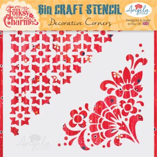 Angela Poole 6-Inch Craft Stencil - Folksy Charm Decorative Corners