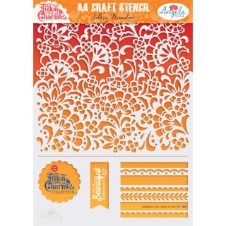 Angela Poole A4 Craft Stencil - Folksy Charm Folksy Meadow