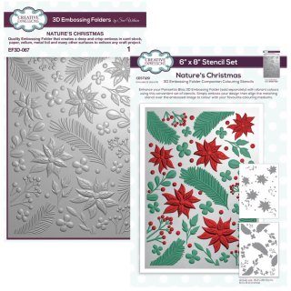Creative Expressions 3D Embossing Folder and Companion Colouring Stencils Bundle - Nature's Christmas