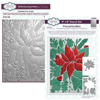 Creative Expressions 3D Embossing Folder and Companion Colouring Stencils Bundle - Poinsettia Bliss