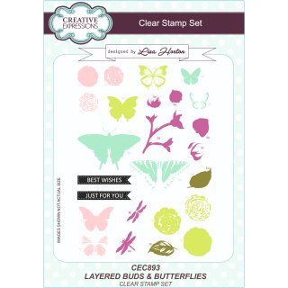 Lisa Horton A5 Clear Stamp Set - Layered Buds & Butterflies