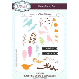 Lisa Horton A5 Clear Stamp Set - Layered Birds & Branches