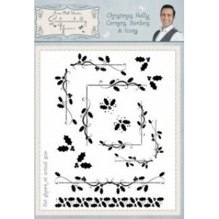 Phill Martin Sentimentally Yours A5 Clear Stamp Set - Christmas Holly Corners Borders & Icons