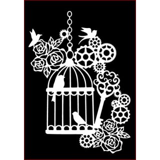 Imagination Crafts A4 Art Stencil - Birdcage and Cogs