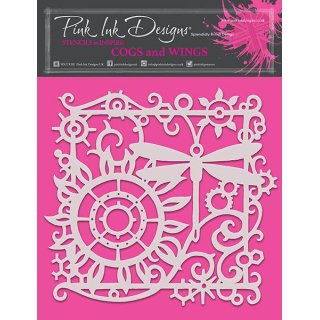 Pink Ink Designs 8x8 Inch Stencil - Cogs and Wings