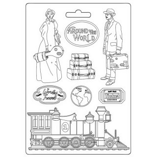 Stamperia A5 Soft Mould - Around The World Train