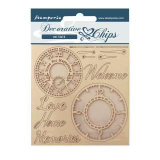 Stamperia 14x14cm Decorative Chips - Create Happiness - Welcome Home - Clocks