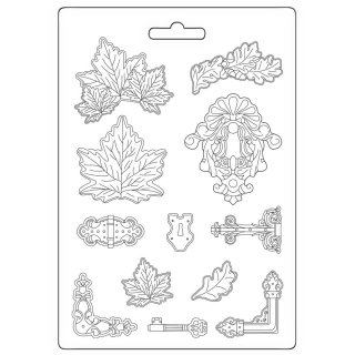 Stamperia A4 Soft Mould - Magic Forest Leaves, Locks