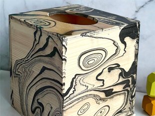 DecoArt Suminagashi: Home Decor. Enliven a plain wooden tissue box with swirls of marbled paint.